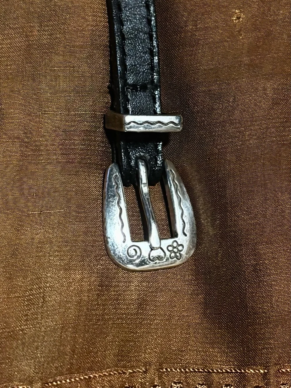 Black Leather Western-Style Bracelet with Sterling Silver Accents